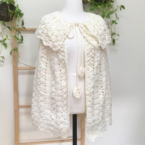 JPN/ 아이보리 뜨개 케이프 모리걸케이프 사와코케이프 폼폼케이프