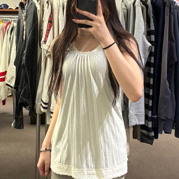 M)Japanese vintage 여성 레이스 디테일 슬리브리스