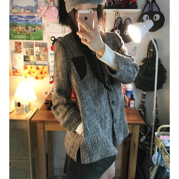 VINTAGE TWEED STAND JACKET BROWN