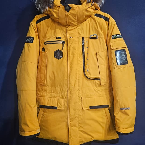 밀레 윈드스토퍼 옐로우 남성 105 구스다운 대장급 패딩 