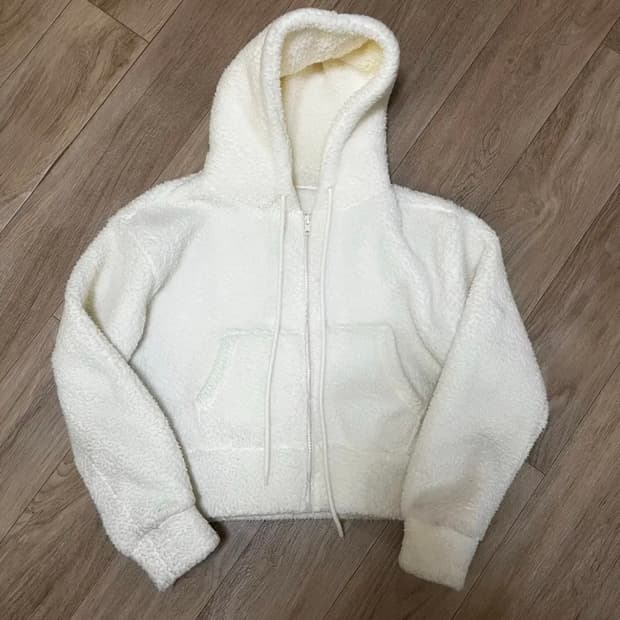 뽀글이 양털 크롭 후드 집업