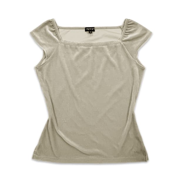 빈티지 INDIVI 아이보리 벨벳 나그랑 반팔티