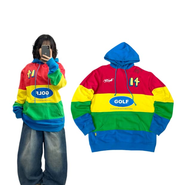 골프왕 레이싱 레인보우 배색 후드티