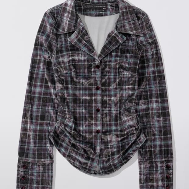 스컬프터 벨루어 컬러셔츠 퍼플 체크 m