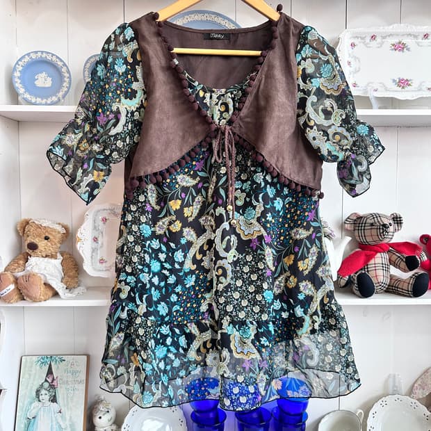 플로럴 쉬폰 폼폼원피스