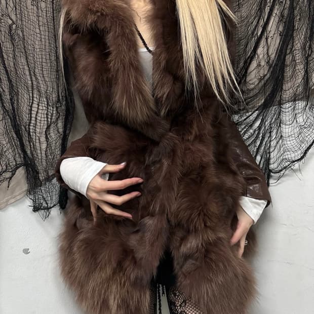 00's aesthetic Brown Fur Trimming Jacket