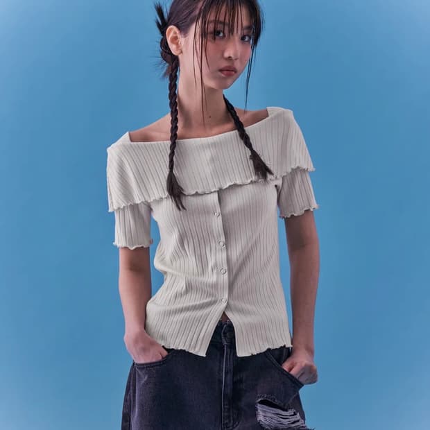 네스티팬시클럽 하이디 니티드 오프숄더 블랙