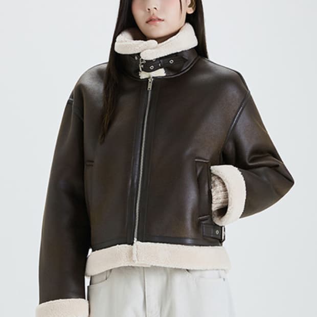 미쏘(MIXXO) 스탠카라 무스탕 브라운