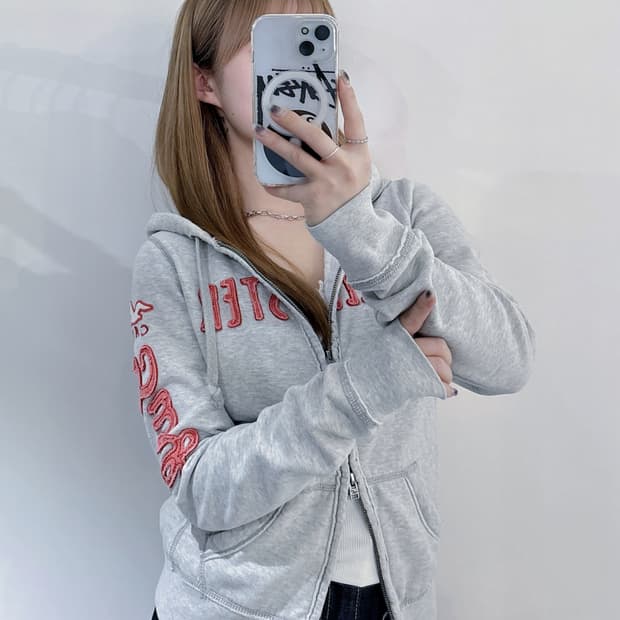 홀리스터 라이트그레이 빅로고 투웨이 후드집업