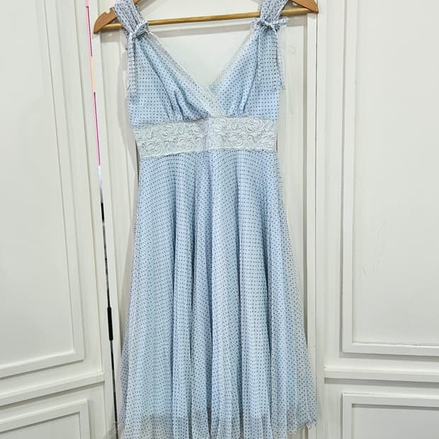 도트 쉬폰 레이스 원피스