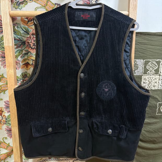 Jean louis fradet 블랙 와플 벨벳 베스트