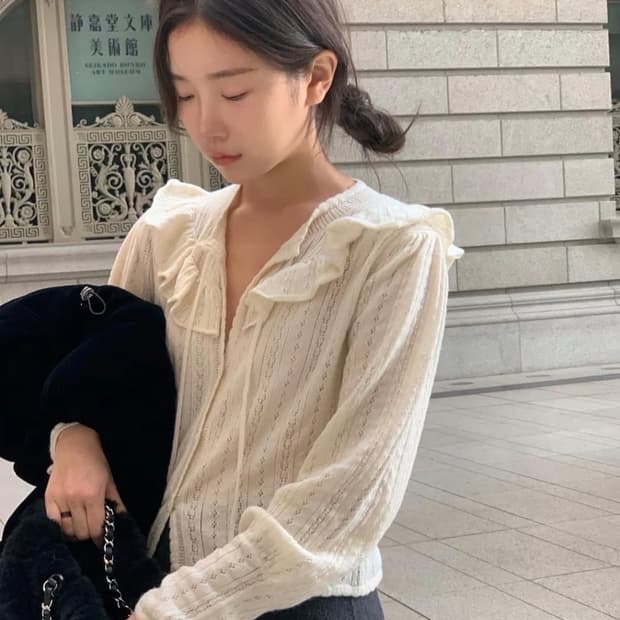[미착]더바넷 Finni Pointelle Knit Cardi_ivory