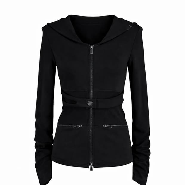 쇠아 Cut out banding hoodie zip-up (BLACK)