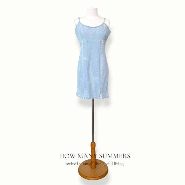 스트릿웨어 소사이어티 연청 데님 나시 미니 원피스 뷔스티에 트임