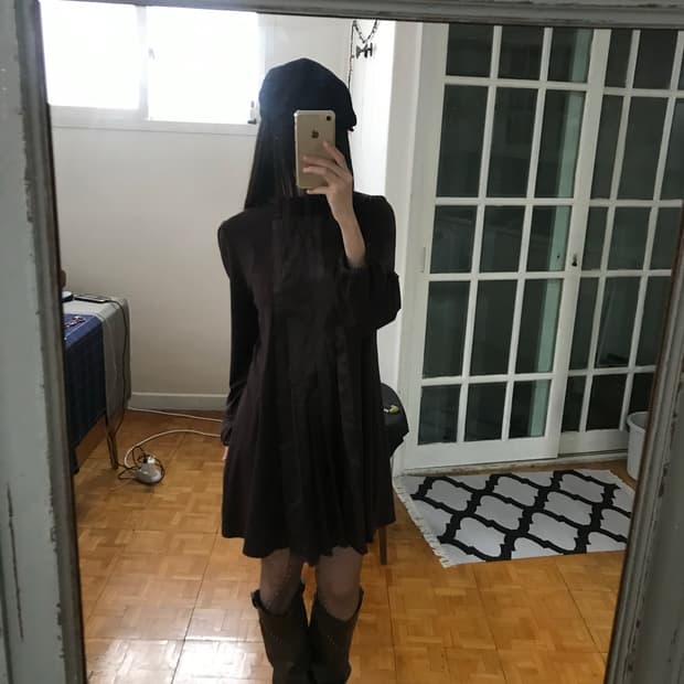vintage frill brown one-piece