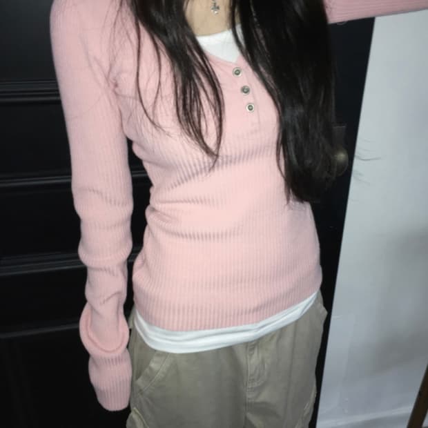 이즈이즈 button knit_baby pink