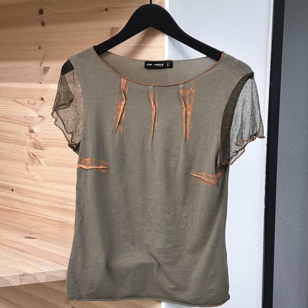 khaki mesh sleeve military top