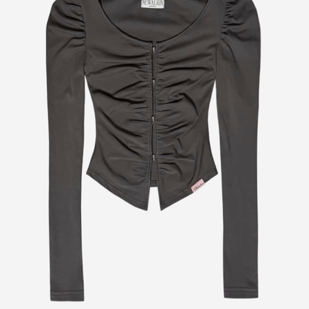 뉴얼린 루비 셔링 후크 가디건 (차콜)