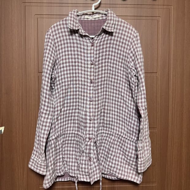 모리걸 하구미 빈티지 깅엄체크 허리 스트링 셔츠 블라우스