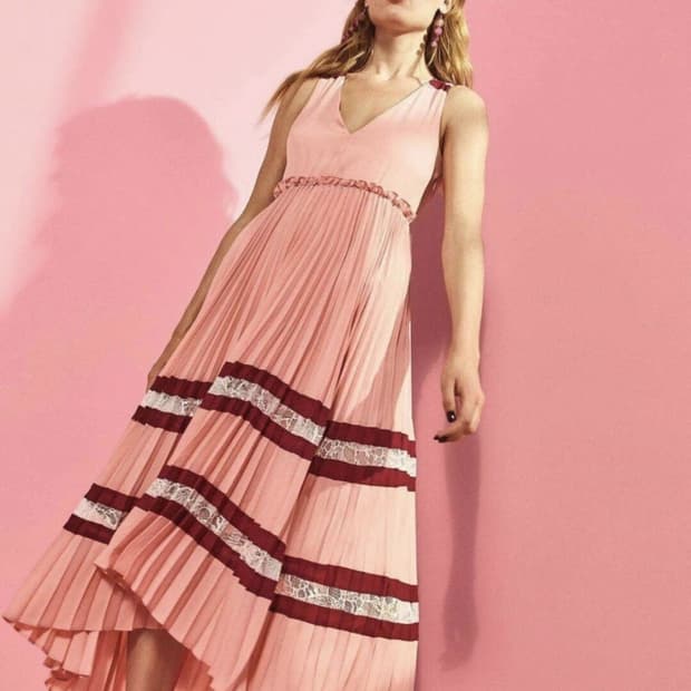 마쥬(MAJE) 로즈핑크 레이스 플리츠 롱 원피스[1]