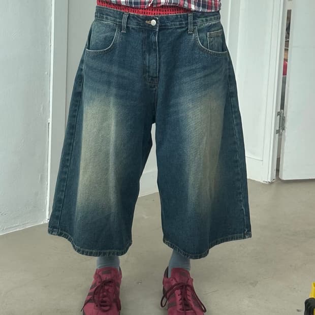 빈티지 와이드 버뮤다 데님 L