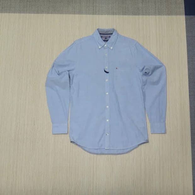 (M) 타미힐피거 남성 솔리드 슬림 긴팔 면셔츠