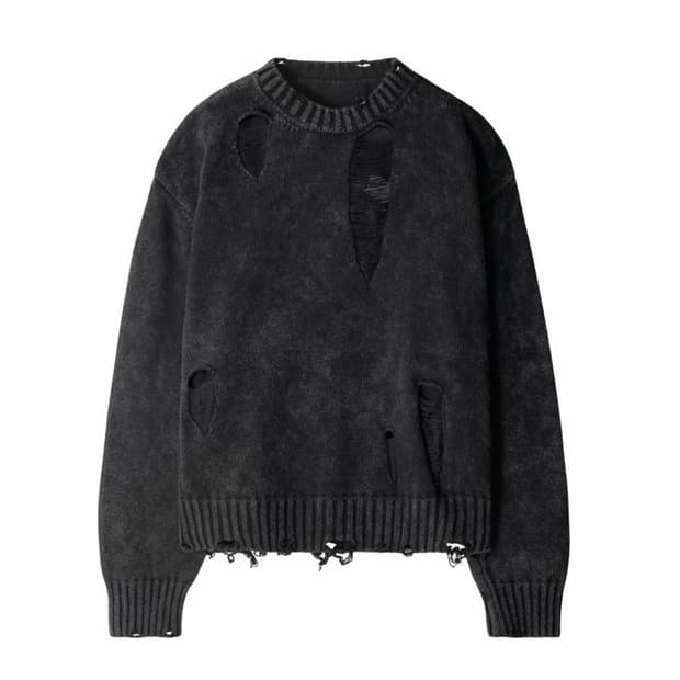 etce 디스트로이드 워시드 니트 블랙 L사이즈