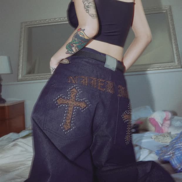 니어노어 BACK-CROSS WIDE DENIM PANTS_INDIGO