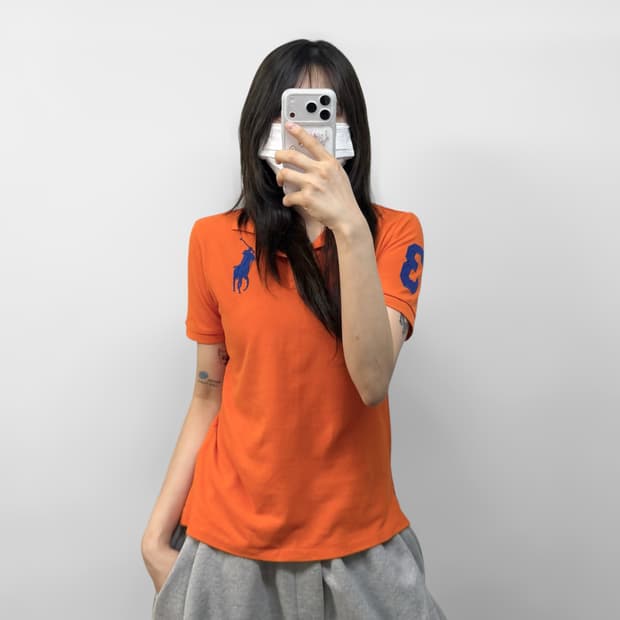 폴로 랄프로렌 빅포니 자수 카라티 오렌지