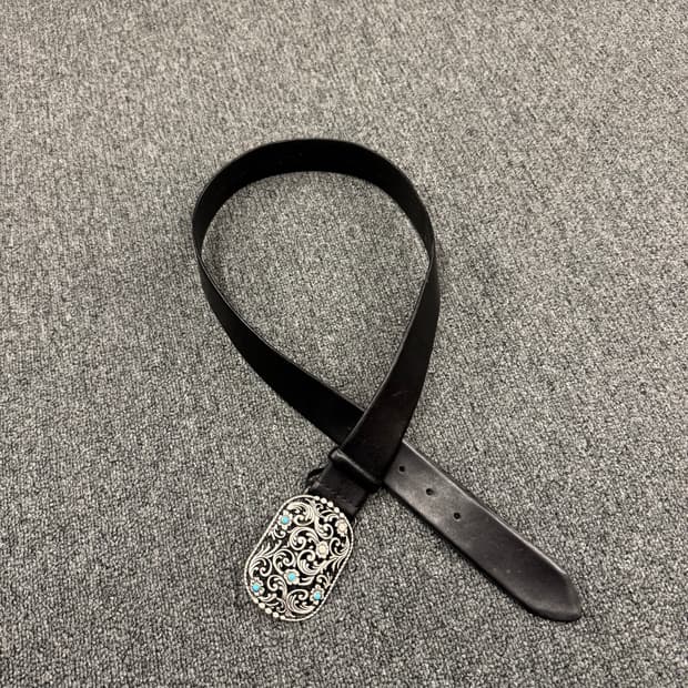 Vintage 패턴 버클 웨스턴 블랙 가죽벨트