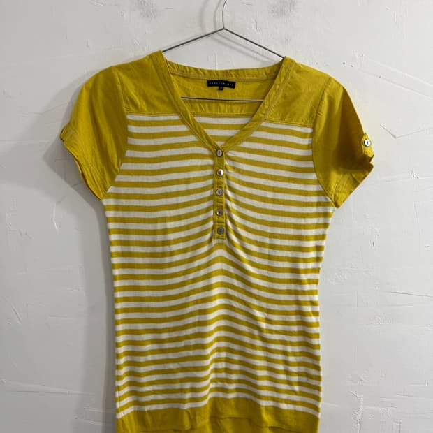 atelier six button stripe slim top