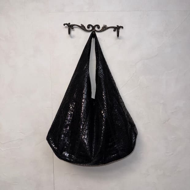 Black cracked python shopper bag 