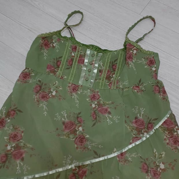 애니원모어 플라워 롱 원피스 팜므뮤즈 빈티지 플로랄 그린 드레스