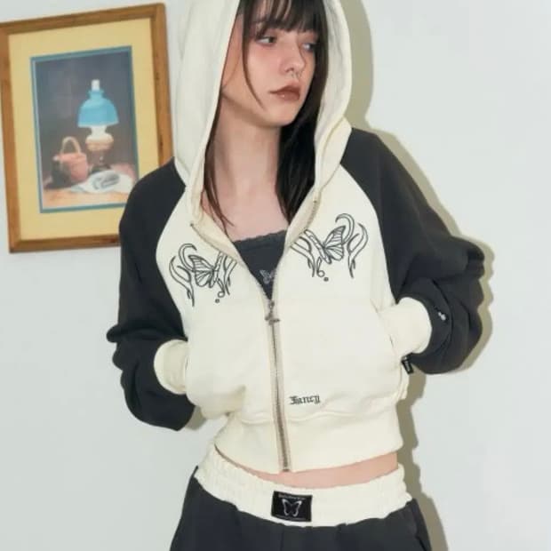 팬시클럽 플루터 후드 집업 (CHARCOAL)_F22ZA934