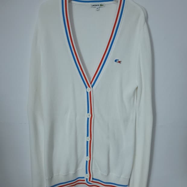 라코스테 화이트 삼선 배색 가디건 90 S 새제품급