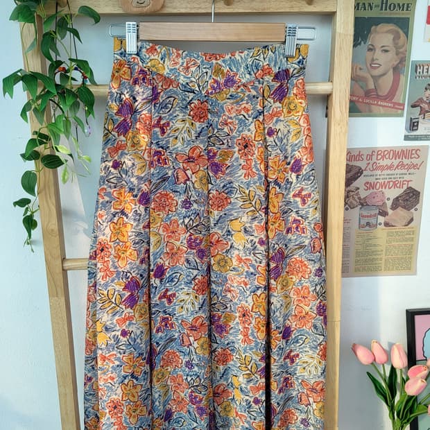 빈티지 플라워 리본 롱스커트