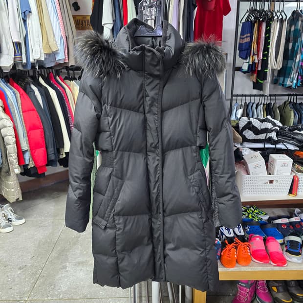 잇미샤 블랙 후드 퍼 롱패딩 (1425)