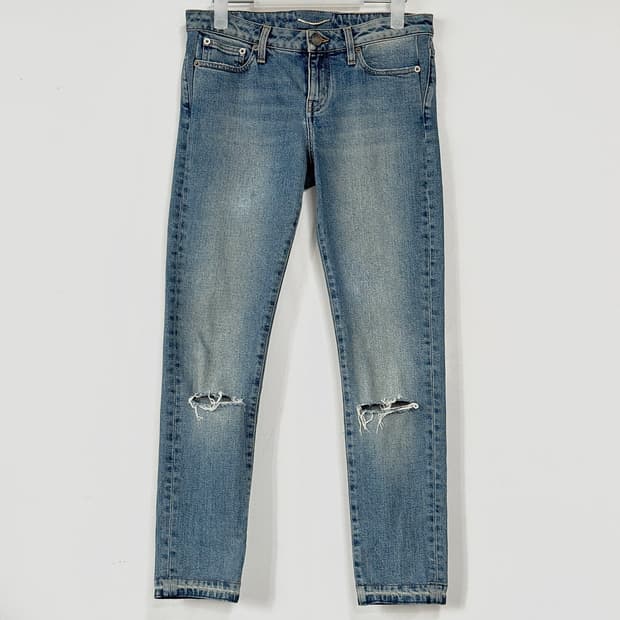 생로랑 니 커팅 데님 진