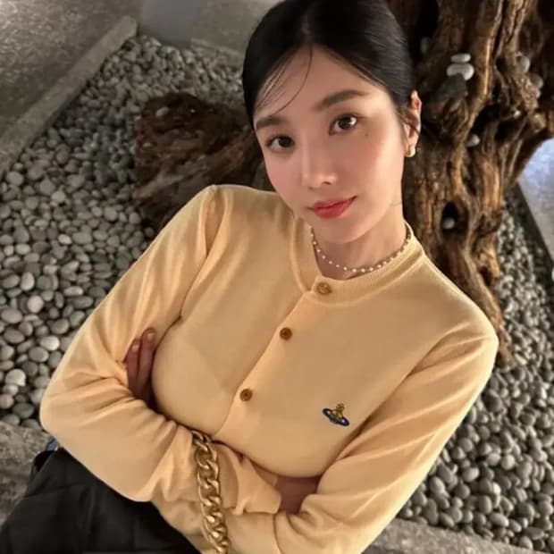 xxs 비비안웨스트우드 가디건 베아 페일옐로우 노랑 캐시미어 브이넥 자수