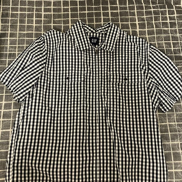 (XL) GAP 체크 반팔 집업셔츠 깅엄체크