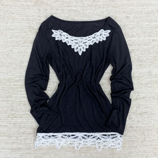 Charcoal Lace Long Sleeve Top