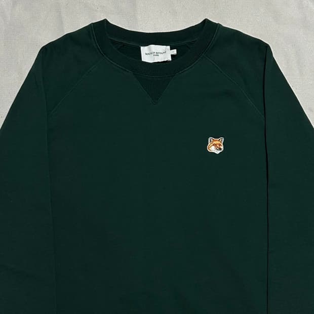 L 메종키츠네 폭스 헤드 패치 그린 맨투맨
