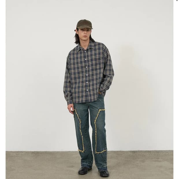 파르티멘토 VTG 워시드 타탄 체크 셔츠 네이비