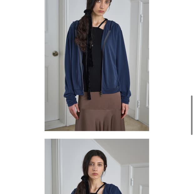 Shirring Sleeves Hoody Ash Navy 0사이즈