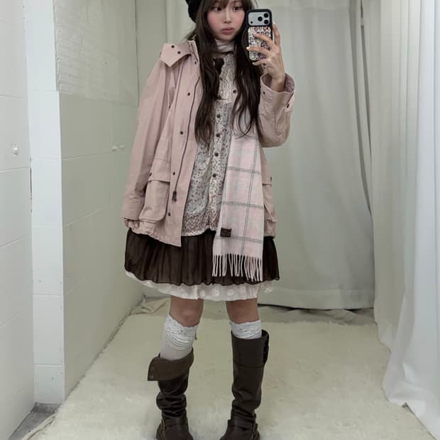 초코딸기 핑크 잔꽃 야상 하구미 모리걸 쿠루미 코디세트