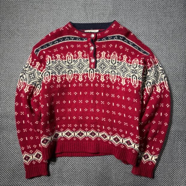 90s 엘엘빈 노르딕 스웨터 레드 ( M/OLD-8323 )
