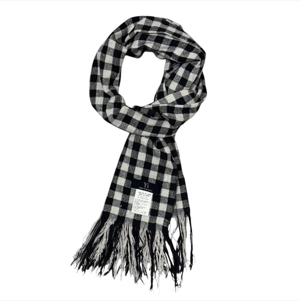 요지야마모토 실크 체크 스톨 머플러