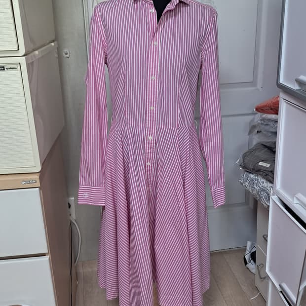 폴로 랄프로렌 핑크 스트라이프 셔츠 원피스 6사이즈