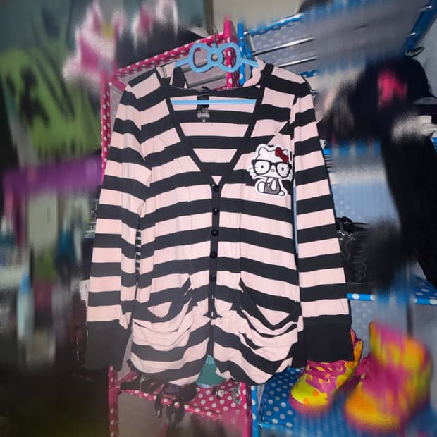 Digdeep 헬로키티 단가라 핑크 후드 가디건