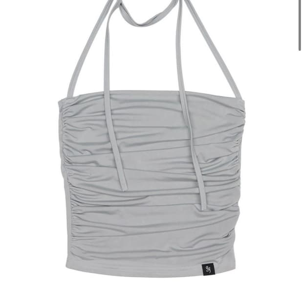 시너진 져지 저지 셔링 스트랩 튜브탑 그레이